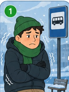 Человек мёрзнет на остановке